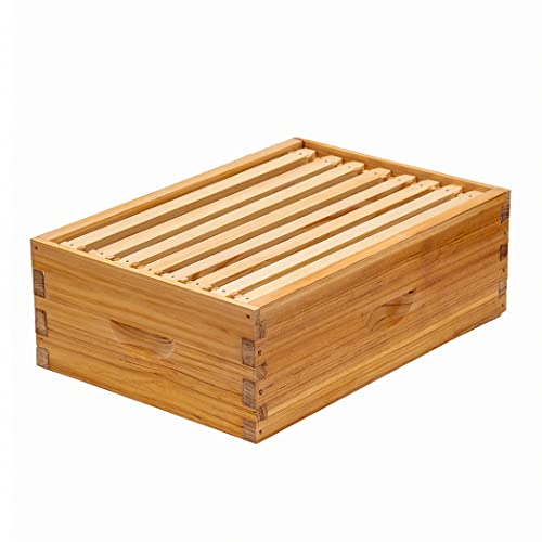 Honey Lake 8 Frame Beehive Medium Super Box, Langstroth Bee Hive Super Box Beehive Starter Kit 100% Beeswax Coated with Frames and Waxed Foundations for Beginners Beekeepers (Unassembled) Honey Lake
