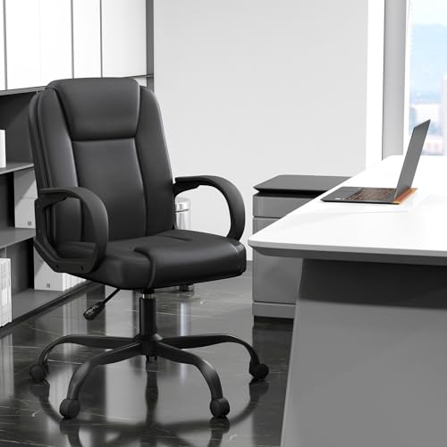 ZZH Executive Office Chair, Leather Desk Computer Chair with Armrests, Mid-Back Swivel Adjustable for Home Office, 10PC, Black ZZH