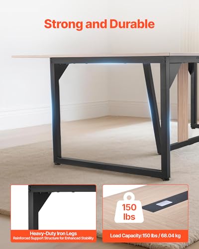 VEVOR Conference Table, 8 ft Office Meeting Table for 10 Person, Modern Rectangle Seminar Desk with Metal Legs, Large Meeting Desk Ideal for Office, Boardroom, Conference Room, Easy Assembly, Brown VEVOR