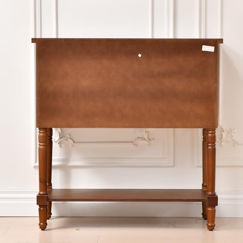 Ahokua Vintage Accent Cabinet with 5 Drawers and Open Shelf, Multi-Tone Console Table with Turned Wood Legs, Mid-Century Entryway Table for Hallway or Living Room Ahokua