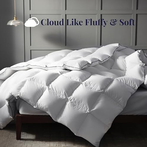Ubauba Goose Feather Down Fiber Comforter Twin Size - Extra Fluffy 100% Cotton White Duvet Insert, High Fill Power, All-Season Medium Warmth, Hotel Luxury Bedding, 68 x 90 Inches Ubauba