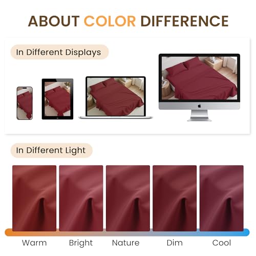 USXIBEI Twin Size 3 Piece Bed Sheet Set - Ultra Imitation Cotton-Premium Breathable & Cooling Sheets - Hotel Luxury Bed Sheets Deep Pocket up to 15"- Wrinkle, Fade, Stain Resistant (Burgundy, Twin) USXIBEI