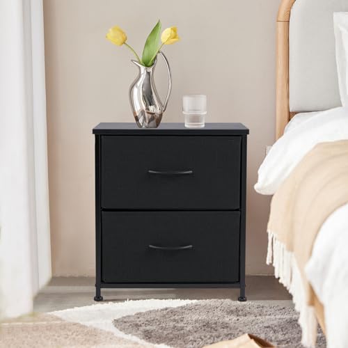 NEWBULIG Nightstand Small Dresser with 2 Fabric Drawers 25 Inch Tall Bedside Table Storage Furniture for Bedroom Closet Entryway College Dorm Black NEWBULIG