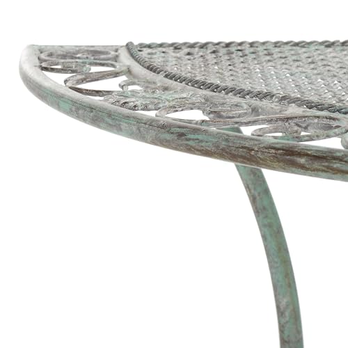 SAFAVIEH Outdoor Collection Genson Antique Dark Green Wrought Iron Half Moon Console Table SAFAVIEH