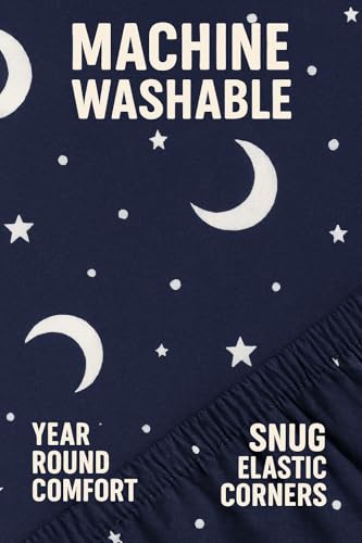 Heritage Kids 4 Piece Full Sheet Set,Constellation Outerspace with Moon and Stars Pattern, Cozy and Durable with 2 Pillow Cases, 1 Fitted Sheet, 1 Flat Sheet Heritage Kids