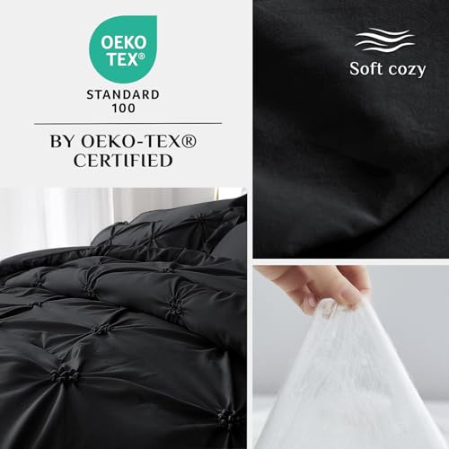 JOLLYVOGUE Queen Comforter Set 7 Pieces, Black Bed in a Bag Comforter Set for Bedroom, Bedding Comforter Sets with Comforter, Sheets,Ruffled Shams & Pillowcases JOLLYVOGUE