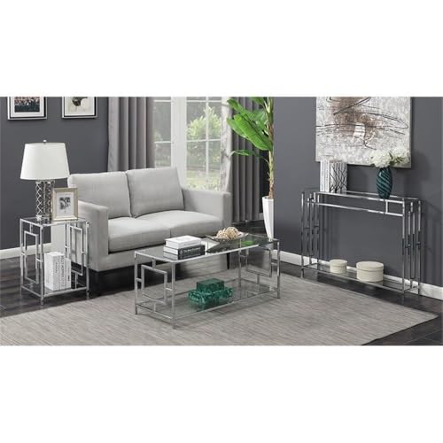 Convenience Concepts Town Square Chrome Console Table 42" - Contemporary Modern Sofa Table with Storage Shelf, Narrow Entryway Hall Table for Living Room, Bedroom, Bathroom, Glass/Chrome Convenience Concepts