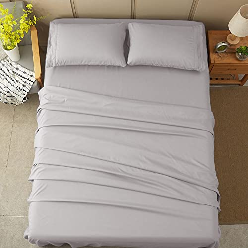 SONORO KATE Bed Sheet Set Super Soft Microfiber 1800 Thread Count Luxury Egyptian Sheets 18-Inch Deep Pocket Wrinkle and Hypoallergenic-4 Piece(King Grey) SONORO KATE