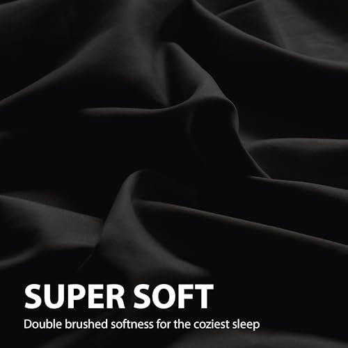 Cathay Home Hotel Luxury Wrinkle & Fade Resistant Double Brushed Ultra Soft Microfiber 1-Piece Single Flat Sheet - Black, Queen (90" x 102") Cathay Home