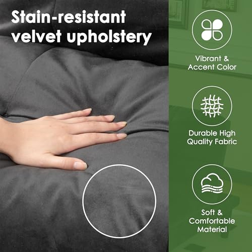 Shintenchi Convertible Futon Sofa Bed, Folding Velevt Set with Adjustable Backrest Recliner Lounge for Living Room, Apartment or Office, Solid Wood Frame, 3-Seater Sofa, Dark Grey Shintenchi