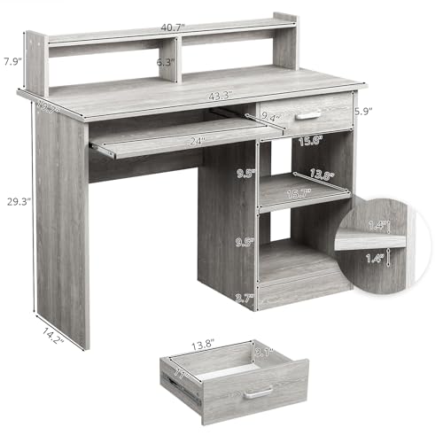 Karl home Computer Desk Study Writing Desk, Wooden Home Office Workstation PC Laptop Table with Drawer Shelf Keyboard Tray, Grey Karl home