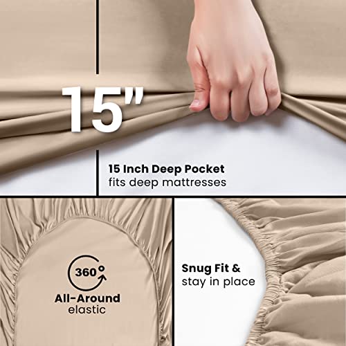 Utopia Bedding Twin Fitted Sheets - Bulk Pack of 6 Bottom Sheets - Soft Brushed Microfiber - Deep Pockets - Shrinkage & Fade Resistant - Easy Care (Beige) Utopia Bedding