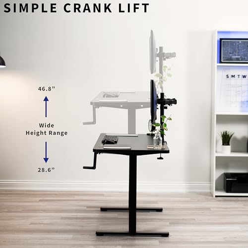 VIVO Manual Height Adjustable 60 x 24 inch Stand Up Desk, Black Solid One-Piece Table Top, Black Frame, Standing Workstation with Foldable Handle, DESK-KIT-MB6B VIVO