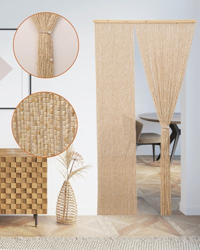 Erfolkerz 90 Strands Beaded Curtain for Doorways -35.5"x79"- Handmade Natural Beaded Curtains,Boho Doorway Wood and Bamboo Bead Curtain-As Insect Screen/Room Divider-Beige Erfolkerz