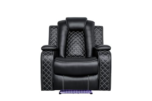 Ball & Cast Power Recliner Sofa Set Leather Reclining Couch Home Theater Seating 3PCS Recliner Couch Loveseat & Chair Sets with Coffee Table,Reading Light,Cup Holders for Home Theater,Living Room