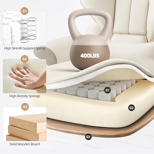 Mvpipi 7-Point Massage Office Chair,Heated Manageral Chair,Ergonomic Executive Chair with Footrest,Adjustable Armrest๏ผComputer Chair for Offices, Study Areas, Gaming Spaces,Beige