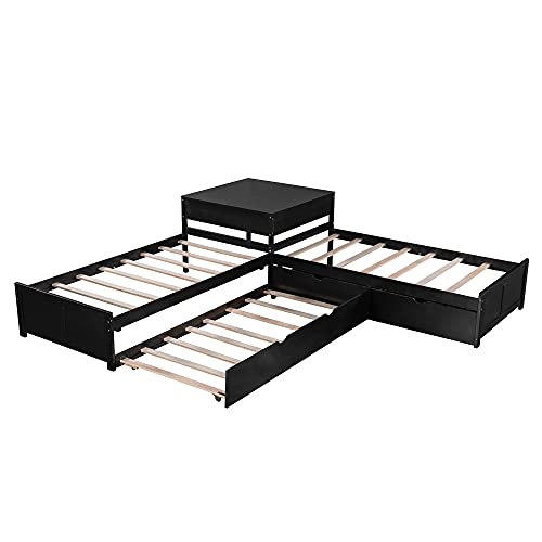 Harper & Bright Designs L-Shaped Platform Bed Frame with Trundle and Drawers Linked with Built-in Desk for Kids Boys Girls, Twin, Espresso Harper & Bright Designs