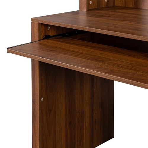 58" Vintage Desk with Hutch, Wood Home Office Executive Desk with Drawer, Printer Stand, Keyboard Tray, File Drawer, Storage Cabinet, Rustic Writing Computer Desk (Walnut, 57.68") HMYFGD