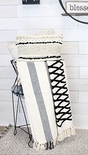AuldHome Design Boho Farmhouse Throw, Black and Off White 50 x 60 Inch Striped Blanket AuldHome Design