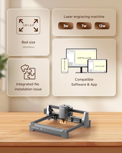 Artilume U1 Laser Engraver & Cutter Machine with 200x150mm Area,LightBurn Compatible,7000mW 0.01mm Precision for Wood Metal Acrylic Leather,with WiFi & APP, Ideal for DIY Crafts & Small Business Artilume