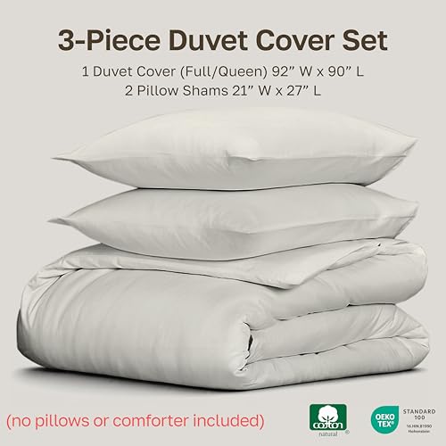California Design Den 3 Pc Full/Queen Size Duvet Cover Set - Winner Good Housekeeping Best Bedding Awards 2025, 400 Thread Count Sateen, 100% Cotton Duvet Cover - Ivory (Pale Tone) California Design Den