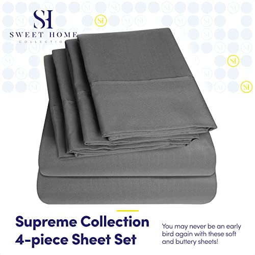 Twin Size Bed Sheets - 4 Piece 1500 Supreme Collection Fine Brushed Microfiber Deep Pocket Twin Sheet Set Bedding - 1 EXTRA PILLOW CASES, GREAT VALUE, Twin, Gray Sweet Home Collection