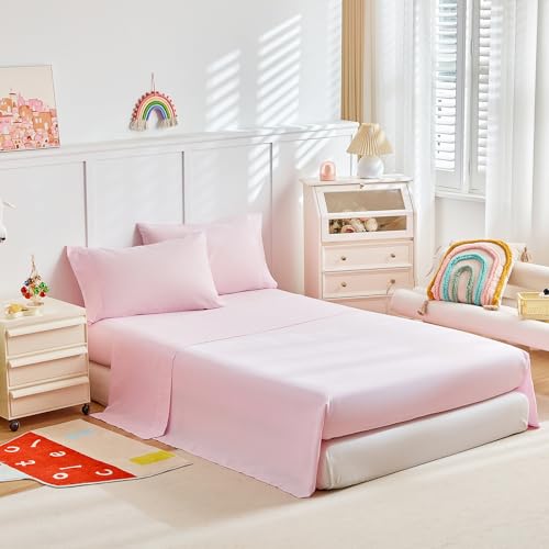 Girls Bed in a Bag Queen Size White Unicorn Comforter Set with Rainbow Flower - Soft 7 Pcs Pink Bedding Set (1 Comforter, 2 Pillow Shams, 1 Flat Sheet, 1 Fitted Sheet, 2 Pillowcases) UOZZI BEDDING