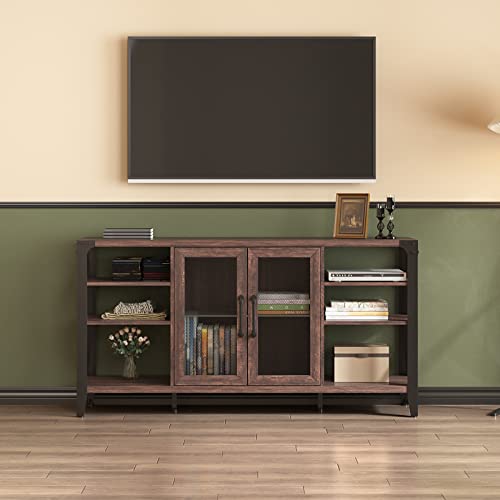 Vabches Dark Brown Farmhouse Wine Bar Cabinet with LED Lighting and Ample Storage Vabches