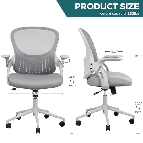 Smug Home Office Chair Ergonomic Desk Chair Mesh Computer Chair Modern Height Adjustable Swivel Chair with Lumbar Support/Flip-up Arms, Grey SMUG