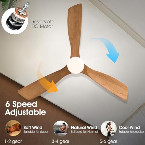 Baitai 52 inch Champagne Gold Luxury Style Ceiling Fan with Light Solid Wood Blade Noiseless Reversible Motor Dimmable Light Memory Living Room and Bedroom Ceiling Fan Baitai