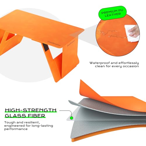 Foldable Laptop Desk Bed Computer Desk, FansDreams Pi Foldable and Portable Lap Desk, Portable Folding Lap Table, Standing Lightweight Travel Laptop Table for Study and Work (Orange, Standard) FansDreams