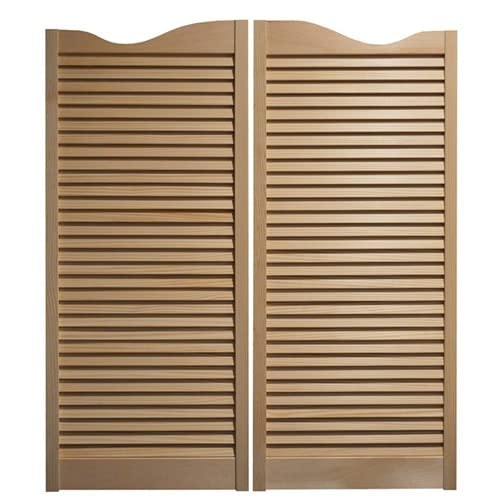 Swinging Cafe Doors Louvered Door Swing - Premade Interior Door with 1-1/8" Thick Solid Pine Wood, Pre-Sanded Wooden Saloon Doors, Stylish Western Swinging Café Doors