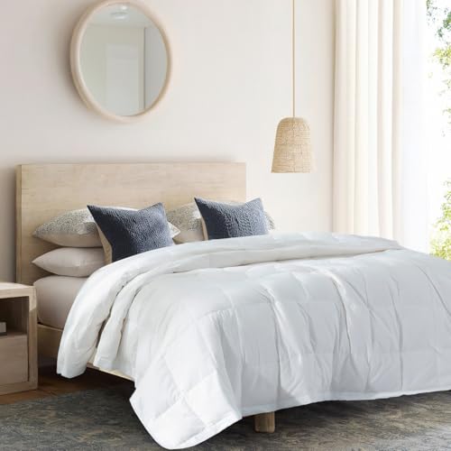 Globon Lightweight Goose Down Comforter Queen Size, Summer Blanket for Hot Sleepers, Soft Noiseless Shell, Breathable Duvet Insert 96x88 inch White Globon