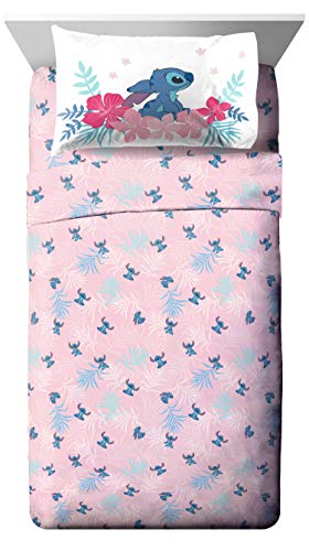 Jay Franco Kids Sheet Set with Fitted, Flat Sheets & Pillow Cover - Ultra-Soft Bedding with Pillowcase for Room Decor, Pink - Lilo & Stitch, 4 Piece Full Jay Franco