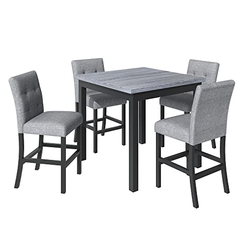 Bellemave 5 Piece Counter Height Dining Table Set for 4 High Top Square Kitchen Table and Chairs Dinning Room Small Breakfast Table Set Pub Table and High-Back Chairs Set of 4.(Grey) Bellemave