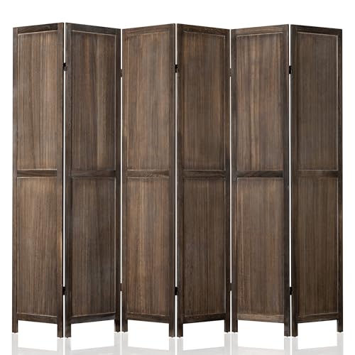 WelFurGeer 6 Panel Room Divider Screen - 360° Adjustable Folding Panels for Privacy, Bedroom, Living Room & Patio, Handcrafted Decorative Room Divider, Freestanding Divider for Room Separation (Brown) WelFurGeer