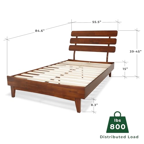 Bme Caden 15-Inch Adjustable Dark Chocolate Bed Frame - Mid Century Modern Design with Solid Acacia Wood Bme