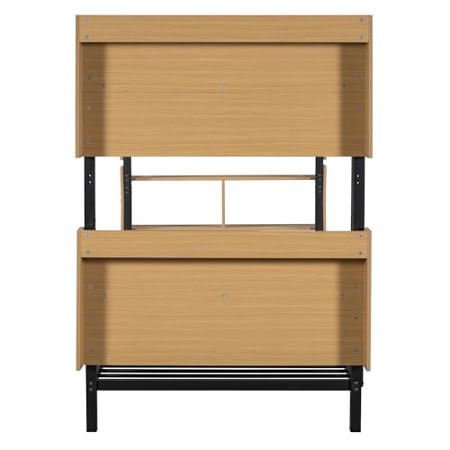 YOPTO Twin Over Twin Size Metal Bunk Bed with Ladder and Full-Length Guardrail,Modern Bunkbeds W/Storage Headboard and Foot Shelving,No Box Spring Needed,2 Assembly Options,for Teens,Bedroom,Black YOPTO