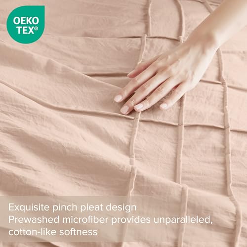 Comfort Spaces Blush King Size Comforter Set - 3 Piece Pintuck Pleated Bedding Set, All Season Lightweight, Extra Soft Pre-Washed Microfiber Bed Set, Shams Comfort Spaces
