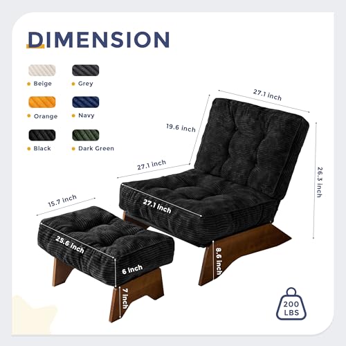 MAXYOYO Accent Chair with Ottoman Adjustable Backrest, Tufted Living Room Chair Upholstered Lounge Chair with Footrest Set, Modern Chair Cozy Reclining for Reading Room, Black