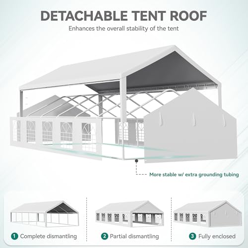YITAHOME 20x33 ft Party Tent Heavy Duty Outdoor Wedding Event Shelters Upgraded Galvanized Canopy with Large White Roof, Removable PVC Sidewalls & 3 Storage Bags, White YITAHOME