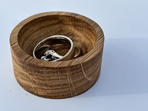 Kimberly Ann Creations Jewelry Tray Ring Dish Solid Oak Wood Wedding Ring Holder - Bedside Sink Dresser - Compact 2" Round - Wooden Display - Smooth Kimberly Ann Creations