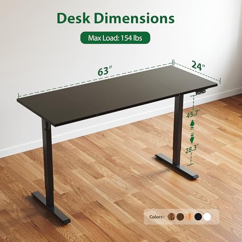 Agilestic Electric Standing Desk, Large 63 x 24 Inches Height Adjustable Desk, Sit Stand up Desk for Work Office Home, Splice Board, Black Agilestic