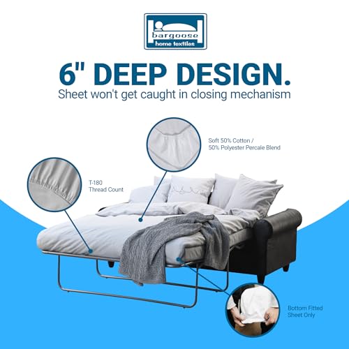 Sleeper Sofa Sheet, Trifold Mattress, Queen Size Sofa Bed Sheet 59" x 72" x 6", Fits 6" Futon Bed, Percale Cotton/Poly Blend, for 6 inch Mattress, Made in The USA BARGOOSE HOME TEXTILES, INC.