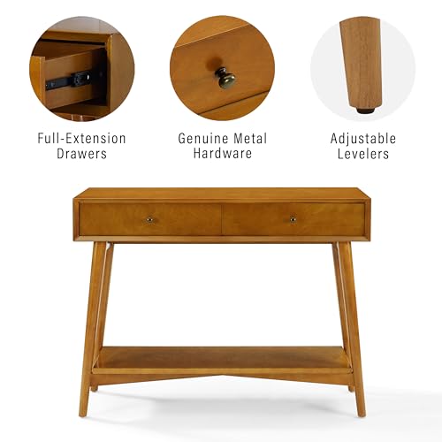 Crosley Furniture Landon Sofa Console Table with Drawers and Shelf for Hall, Entryway, or Living Room, Acorn Crosley Furniture