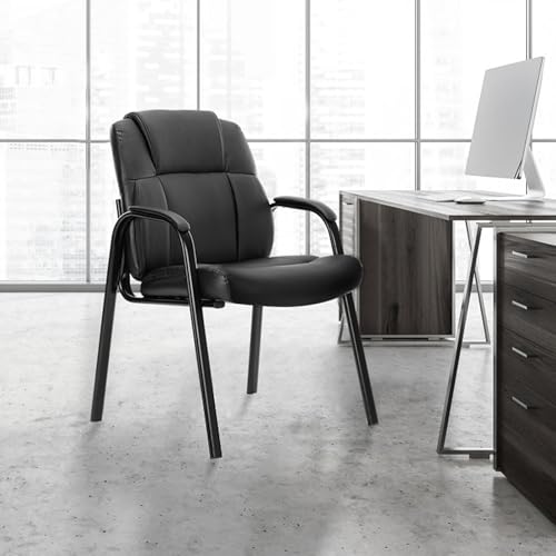 Sweetcrispy Waiting Room Chairs Set of 4, PU Leather Big and Tall No Wheels Executive Office Chair with Padded Arms for Reception Conference Room Lobby Sweetcrispy