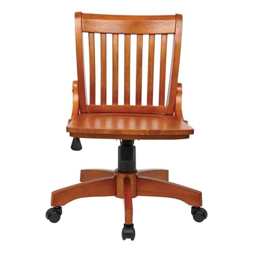 Pemberly Row Traditional Wood Armless Office Chair in Medium Brown Pemberly Row