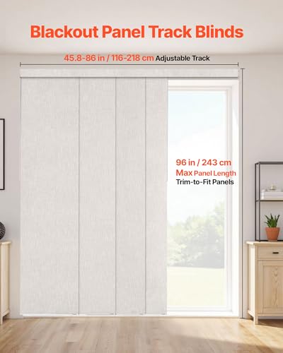 VEVOR Panel Track Blinds, Extendable Track from 45.8 in to 86 in W, Trimmable Panel Curtains Up to 96 in H, Vertical Blackout Panel Blinds for Sliding Doors, Patio Doors, Room Divider, Light Gray VEVOR