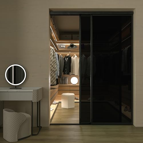 Doors55 Glass Room Divider and Sliding Glass Closet Doors - Smoked Frosted Partition Wall - Clear, Smoked and Frosted Glass Sliding Doors Options (Smoked Glass, 60x80) Doors55