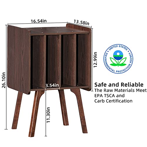 LELELINKY Record Player Stand, Walnut Vinyl Record Storage Table with 4 Cabinet Up to 100 Albums,Mid-Century Modern Turntable Stand with Wood Legs,Vinyl Holder Display Shelf for Bedroom Living Room LELELINKY